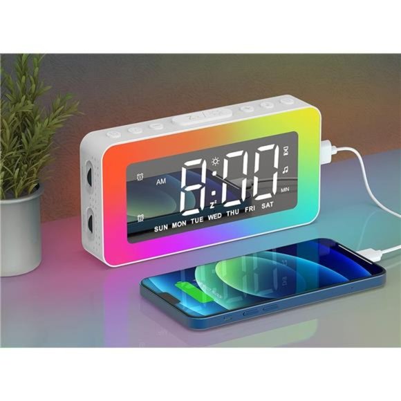 Alarm Clocks for Bedrooms Mirror Clock with 8 RGB Atmosphere Light, Dual Alarms - Picture 1 of 6